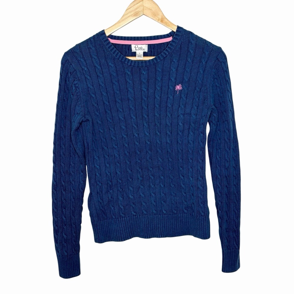 Lilly Pulitzer Vtg Cable Knit Sweater Blue Womens Small Preppy Heritage Cotton